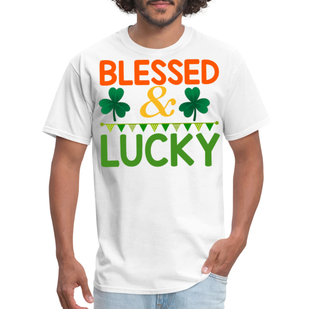 Blessed And Lucky Shamrock Irish T-shirt - white