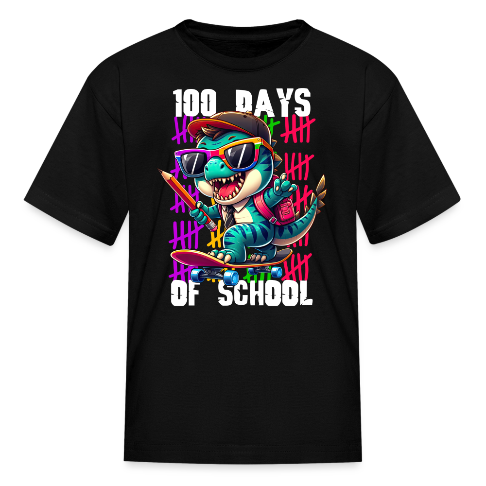 Dinosaur 100th day of school Tee Skater Dinosaur Kids School T-shirt - black