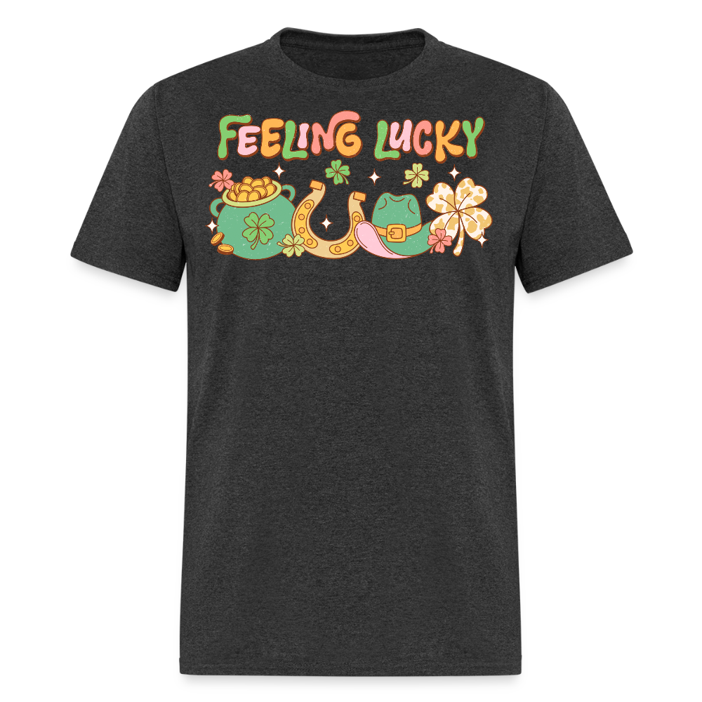 Feeling Lucky Shamrock-themed Party T-shirt - heather black