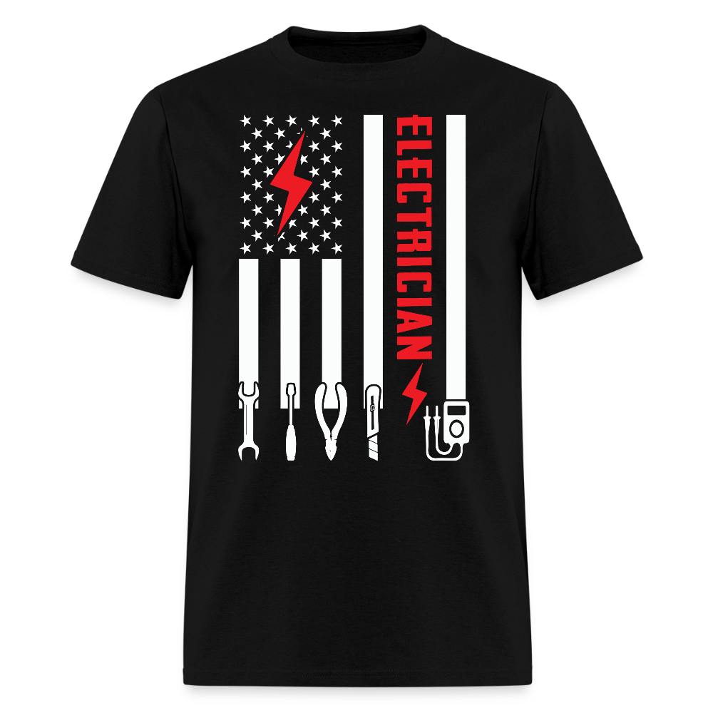 Patriotic Electrician Tools With American Flag T-Shirt - black