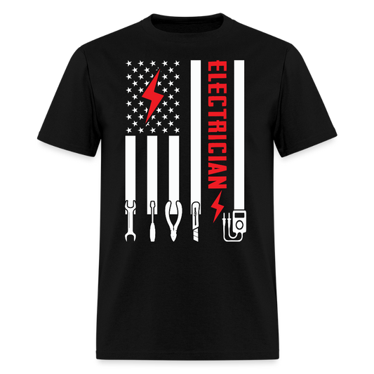 Patriotic Electrician Tools With American Flag T-Shirt - black