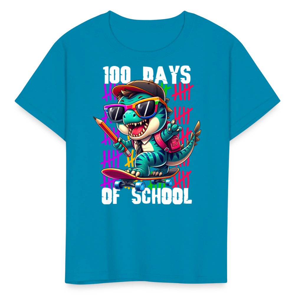 Dinosaur 100th day of school Tee Skater Dinosaur Kids School T-shirt - turquoise