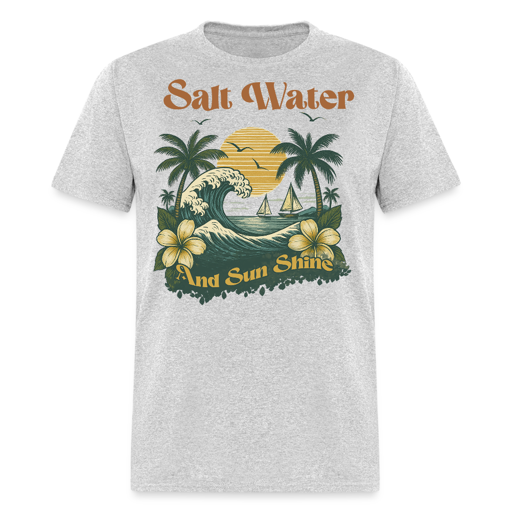 Saltwater And Sunshine Summer Retro Beach Vacation T-shirt - heather gray