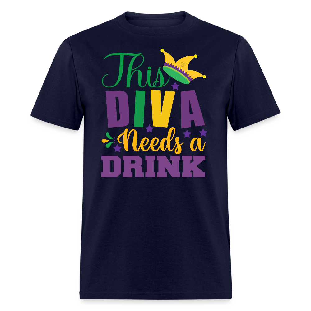 Mardi Gras Diva Drinking Shirt For Women Funny New Orleans T-shirt - navy
