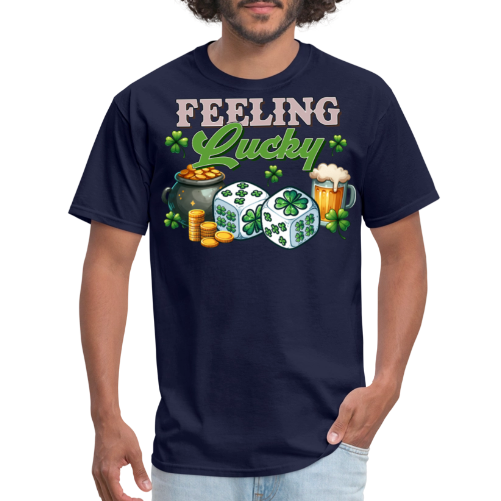 Feeling Lucky Irish Clover Graphic Gambling T-shirt - navy