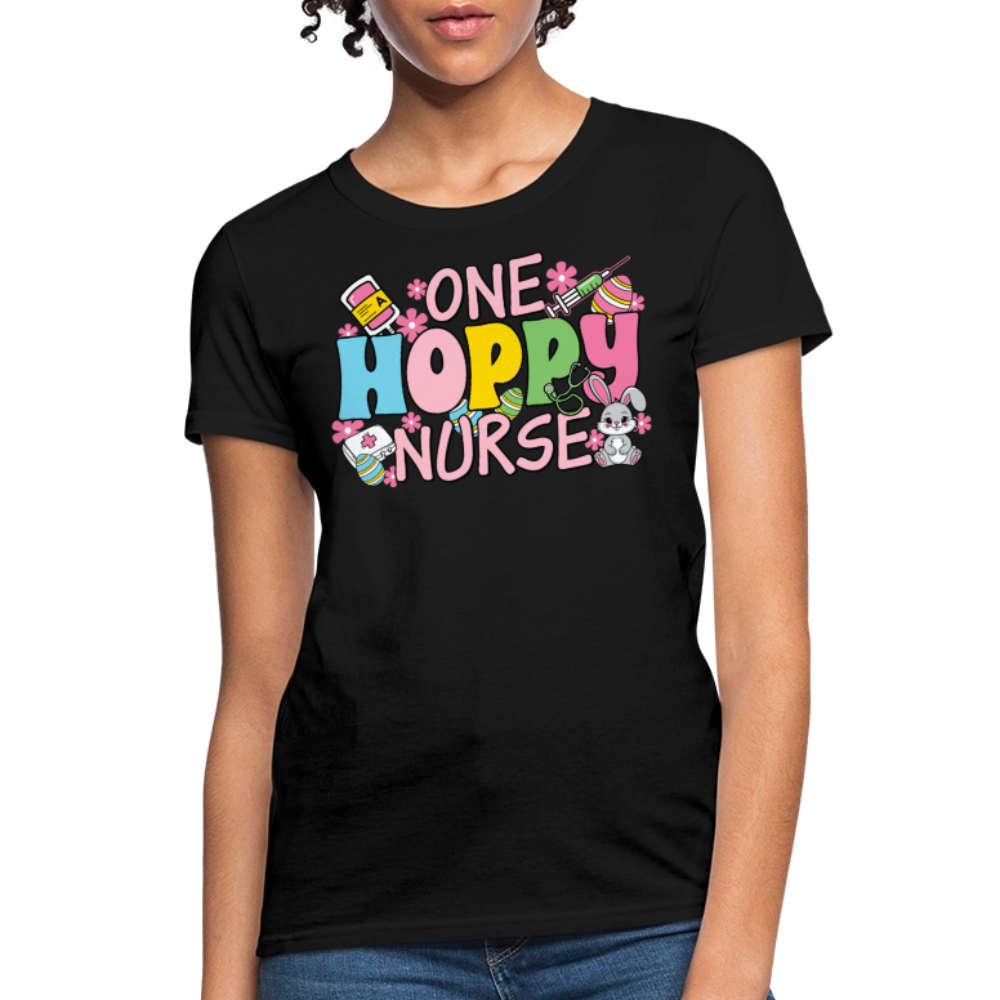One Hoppy Nurse Cute Easter Bunny T-Shirt - black