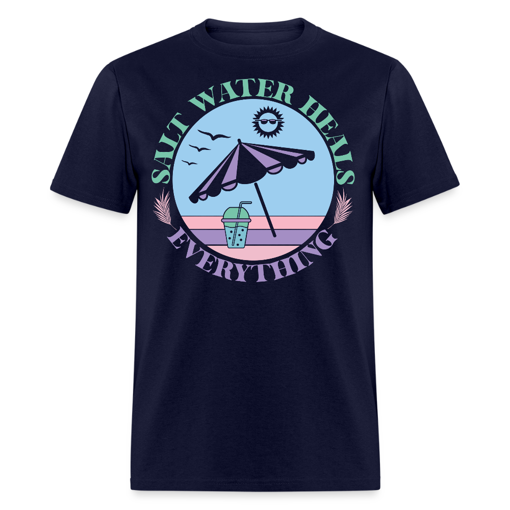 Salt Water Heals Everything Coastal Vacation T-shirt - navy
