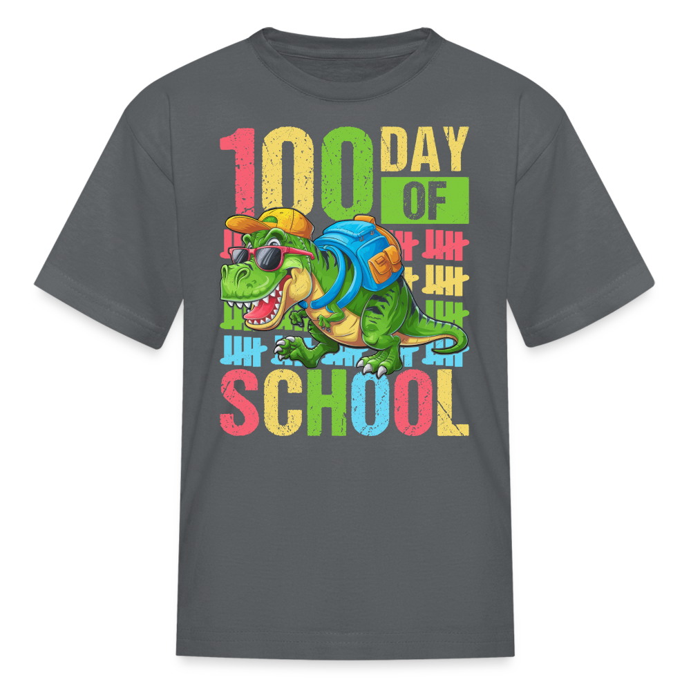 100 Days of School Tee for Kids Funny Dinosaur T-shirt - charcoal