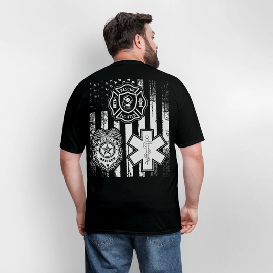 First Responders Heroes EMT Police Firefighter T-Shirt - black