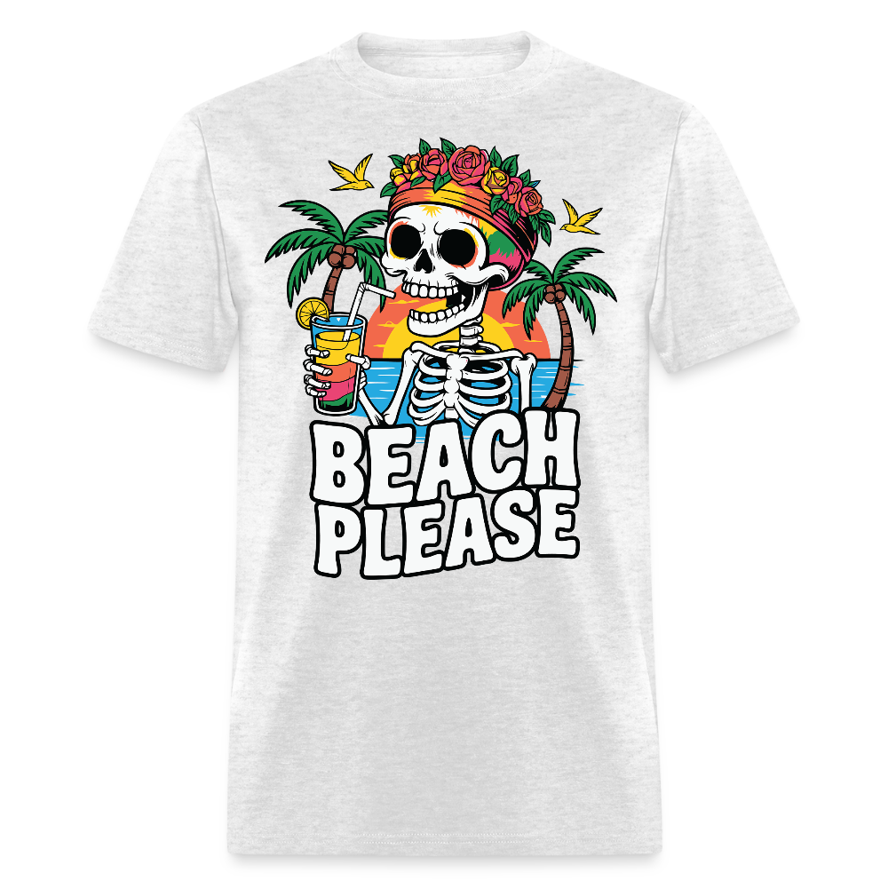 Tropical Skull Summer Funny Skeleton Beach T-shirt - light heather gray