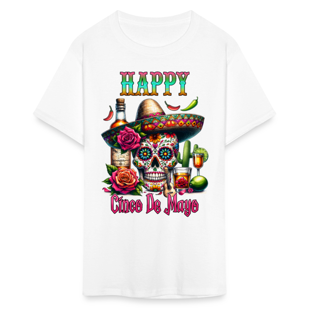 Mexican Fiesta Outfit With Skull And Roses Cinco de Mayo Skull T-shirt - white