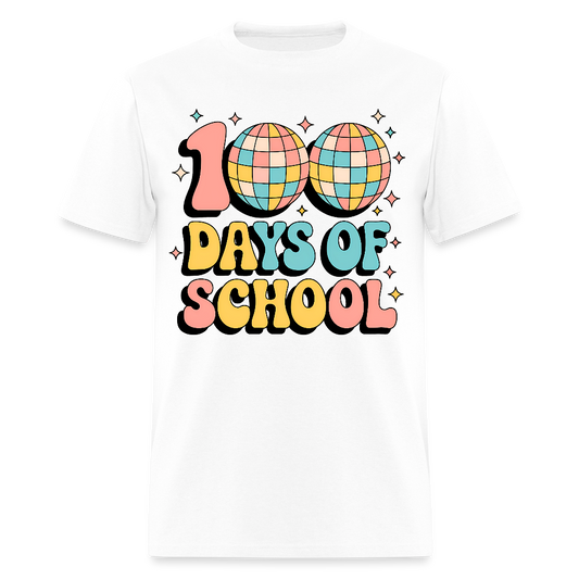 100 Days Of School Tee  For Teachers Funny Disco Theme T-shirt - white