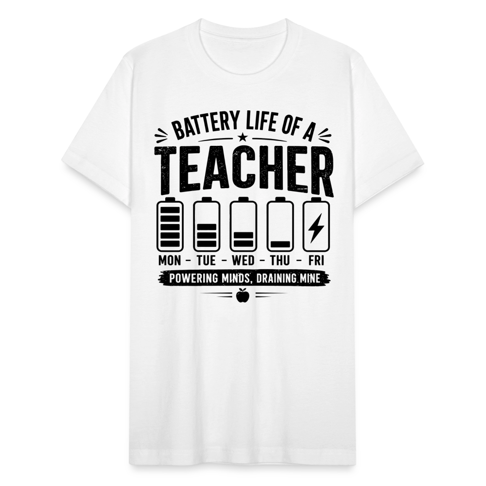 Battery Life of a Teacher T-Shirt | Funny Teacher Gift - white