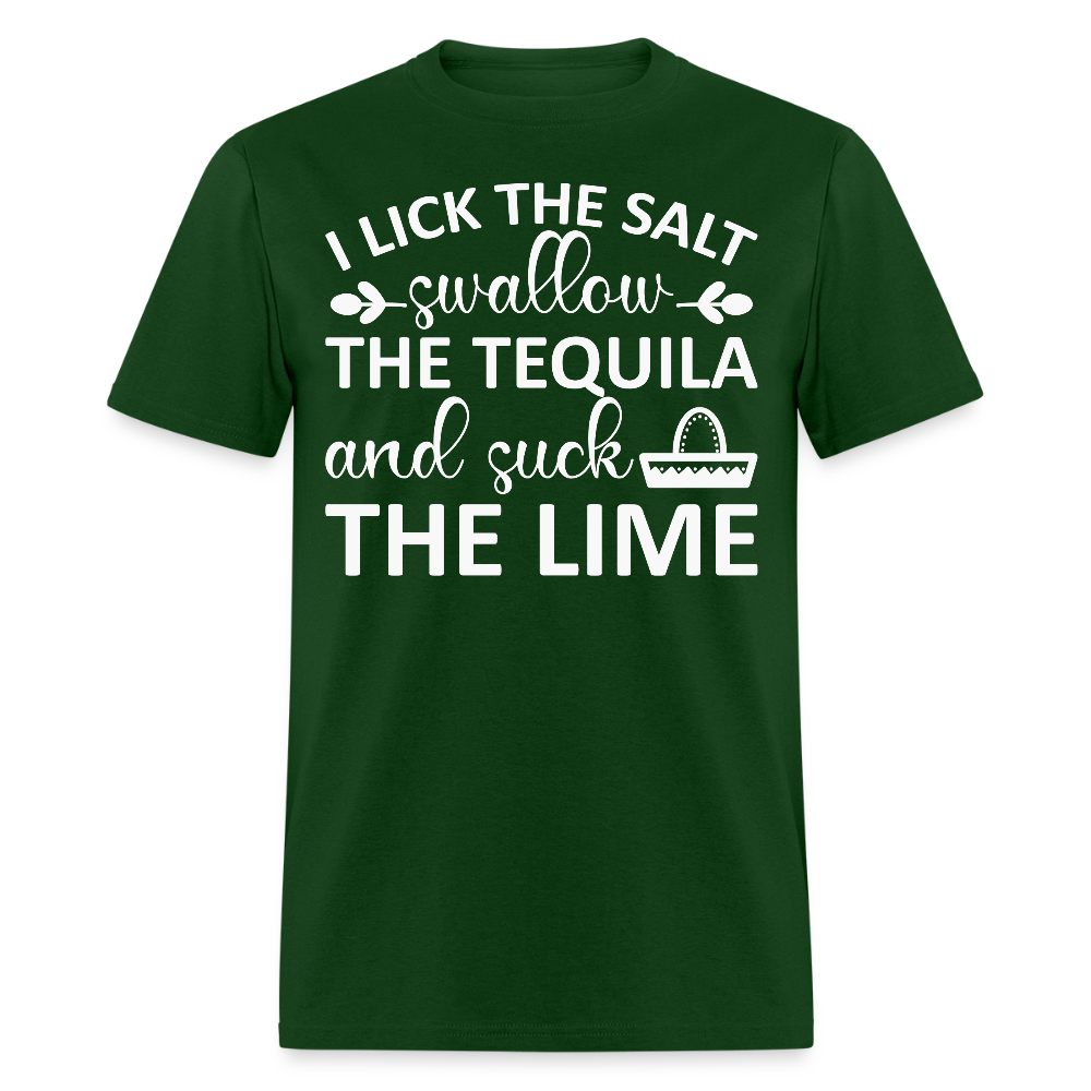 Swallow Tequila Suck Lime Funny Tee Salt Tequila Lime Drinking T-shirt - forest green