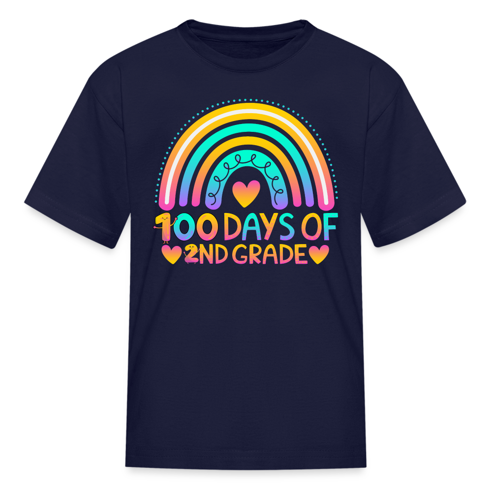 Rainbow & Heart Design for School Celebrations 100 Days of 2nd Grade Kid T-Shirt - navy