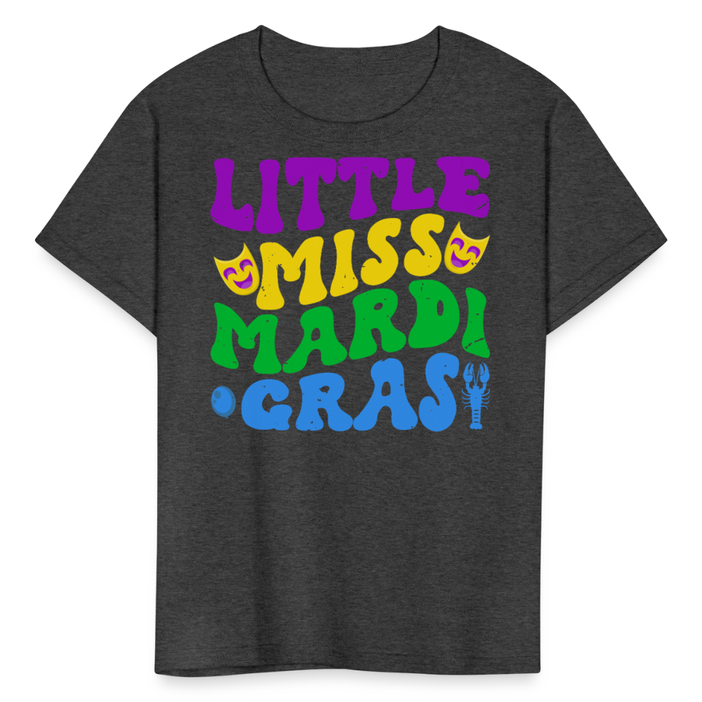 Carnival Celebration Tee Little Miss Mardi Gras T-shirt For Kids - heather black