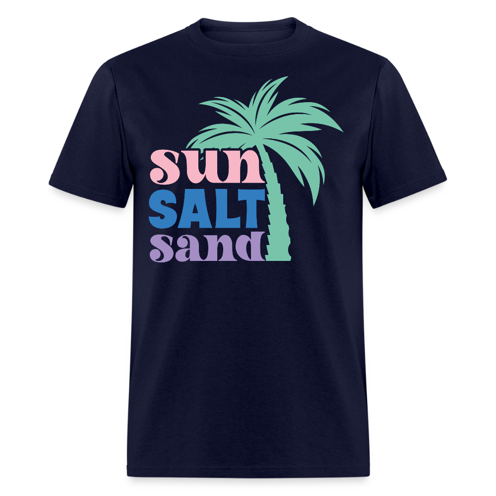 Sun Salt Sand Summer Tee Retro Beach Palm Tree T-shirt - navy