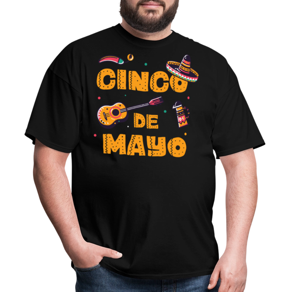 Mexican Fiesta Tee With Guitar And Sombrero Funny Cinco de Mayo T-shirt - black