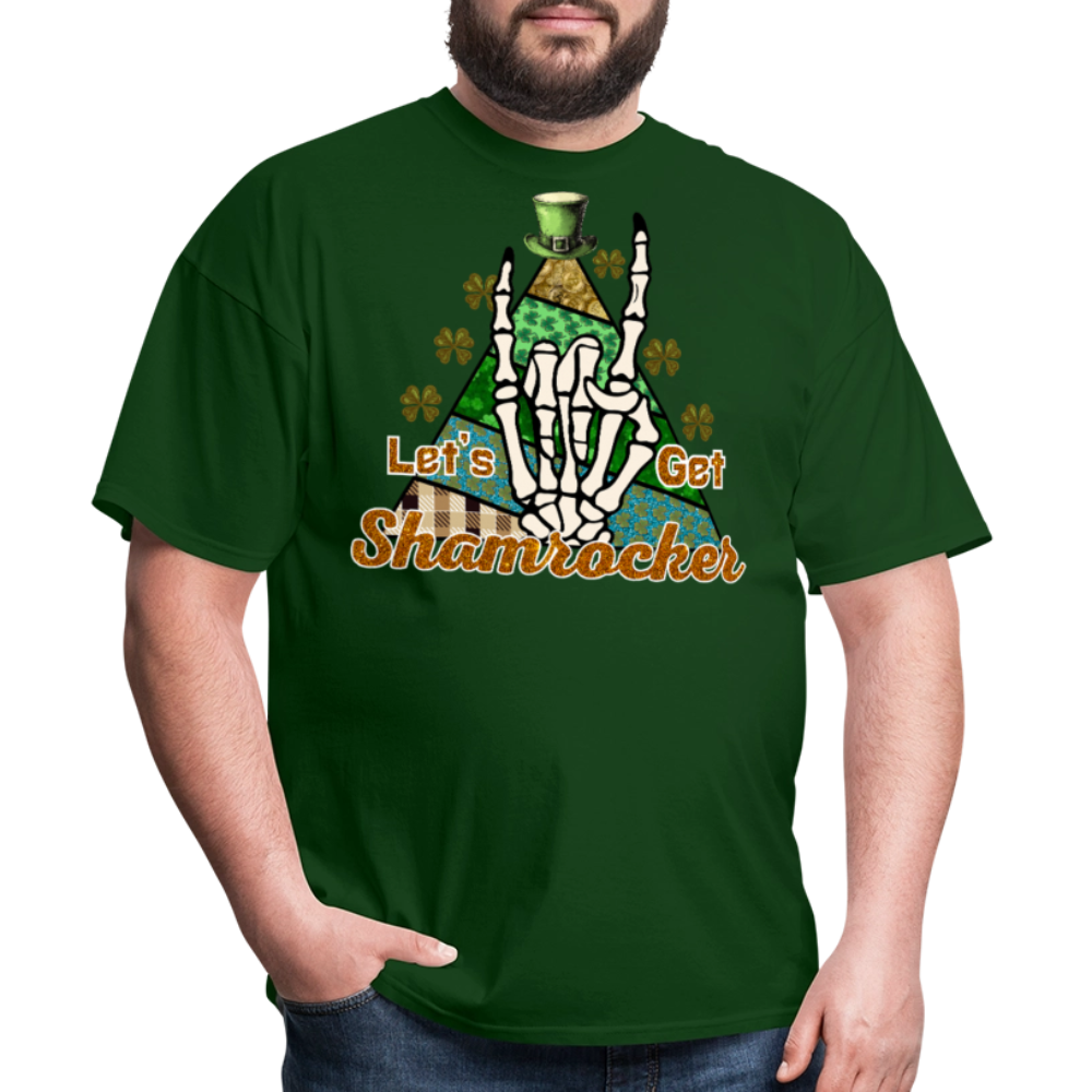 St Patrick’s Day Rock And Roll Skeleton Hand T-shirt - forest green