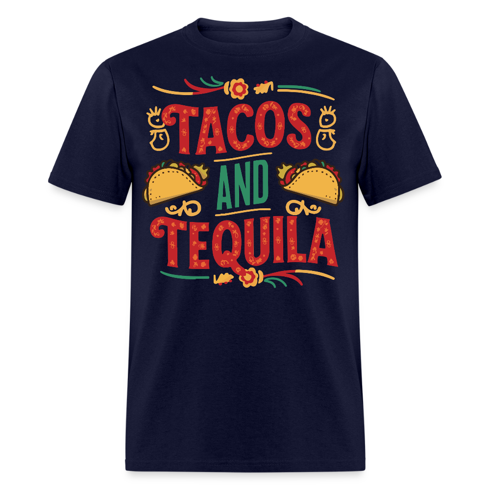 Mexican Food Lover Graphic Tee Tacos and Tequila Fiesta T-shirt - navy