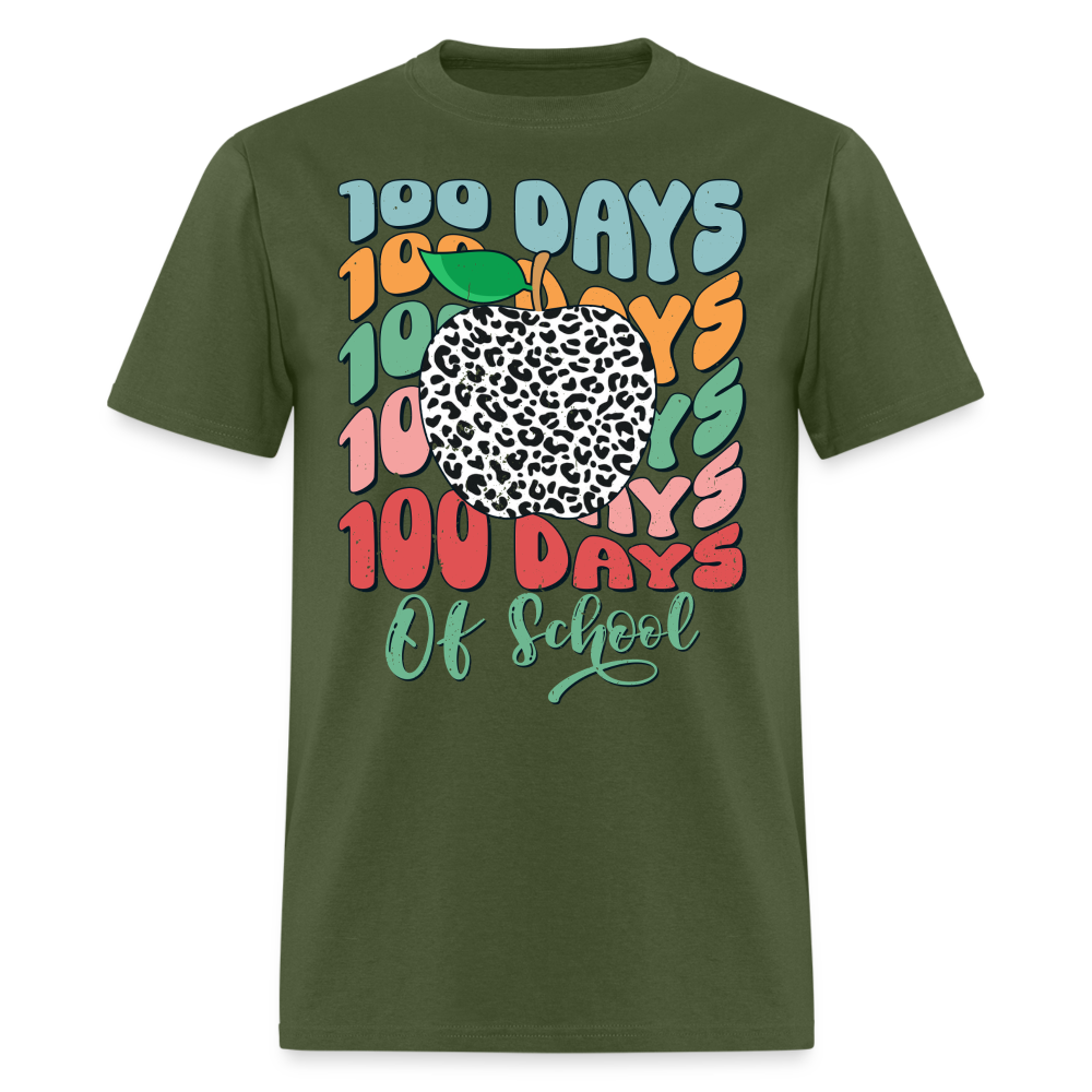 Leopard Print 100 Days of School Tee 100th-day Celebration T-shirt - military green