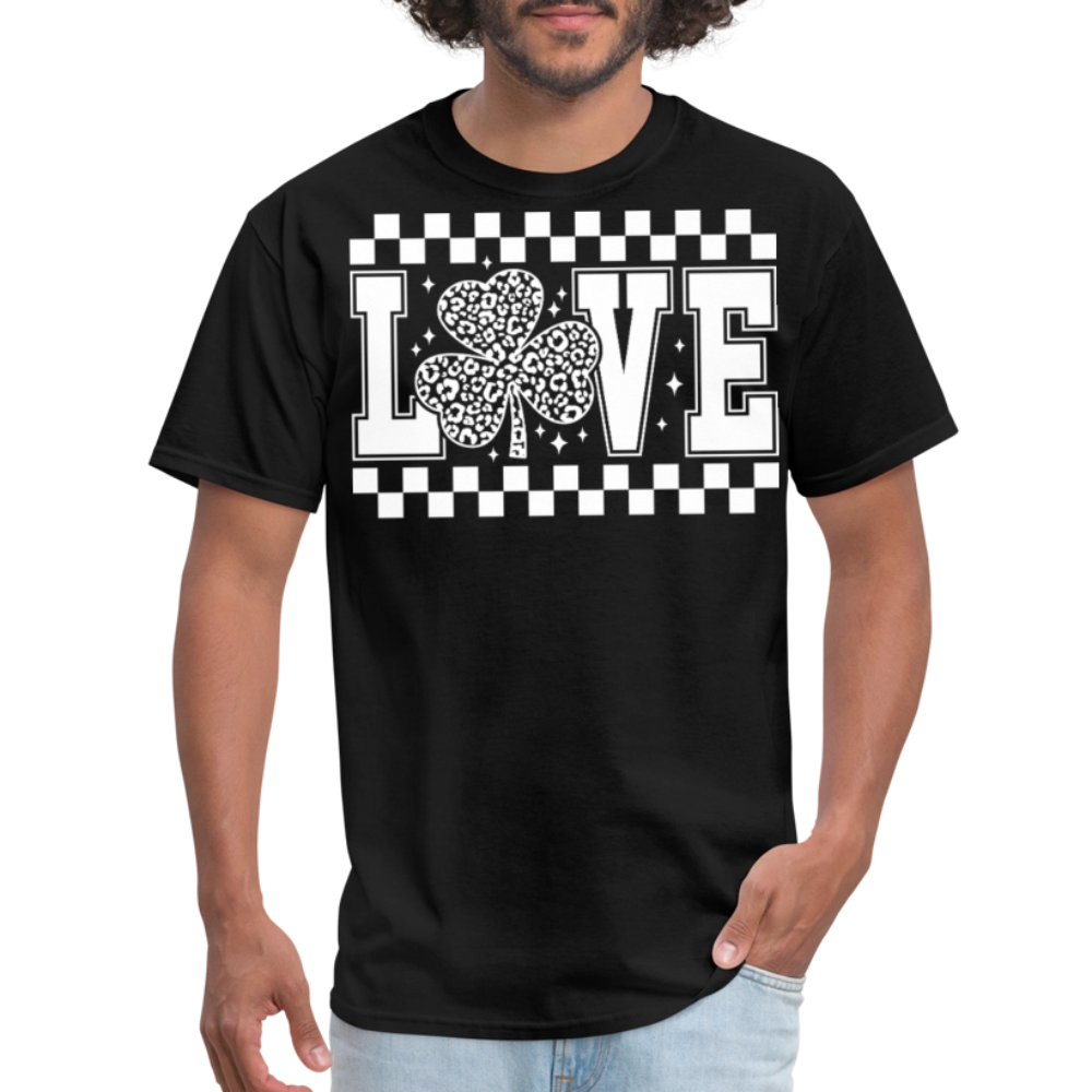 Shamrock Checkered Love Tee St Patrick’s Day leopard Print T-shirt - black