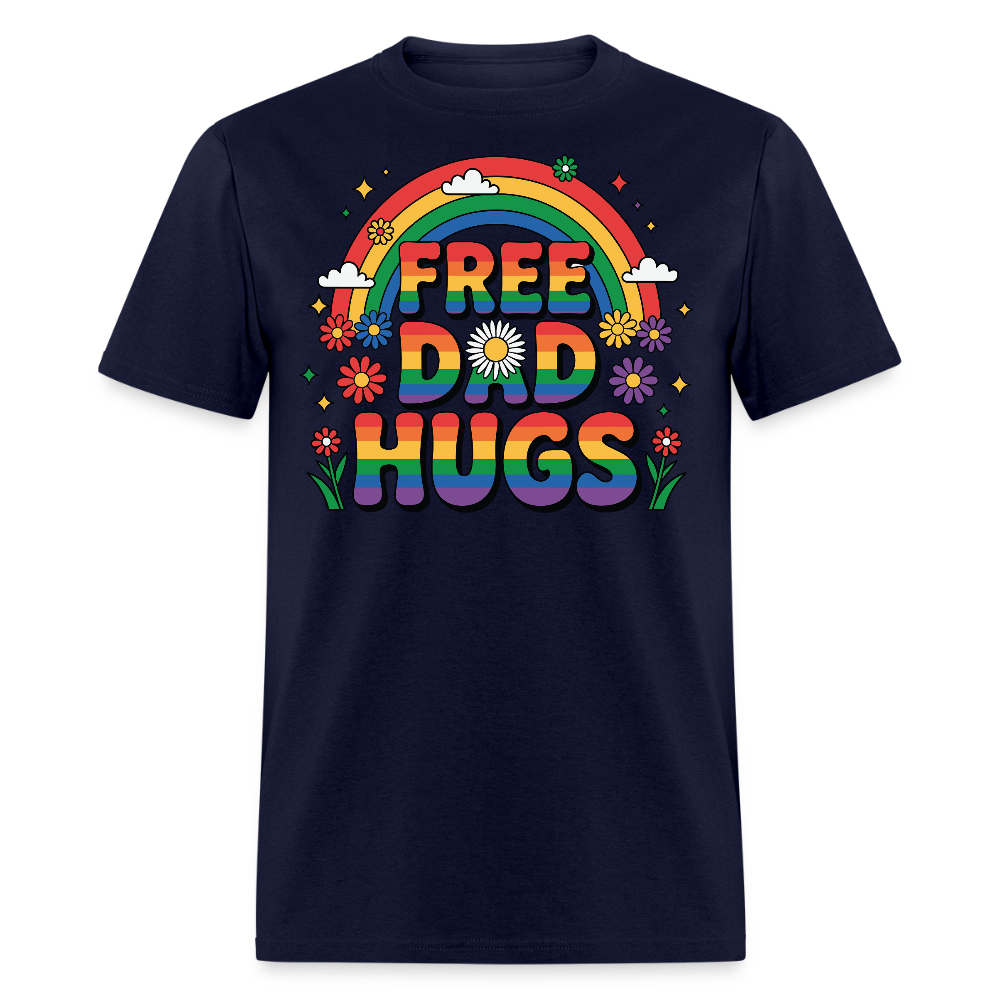Free Dad Hugs Pride LGBTQ Ally Rainbow T-shirt - navy