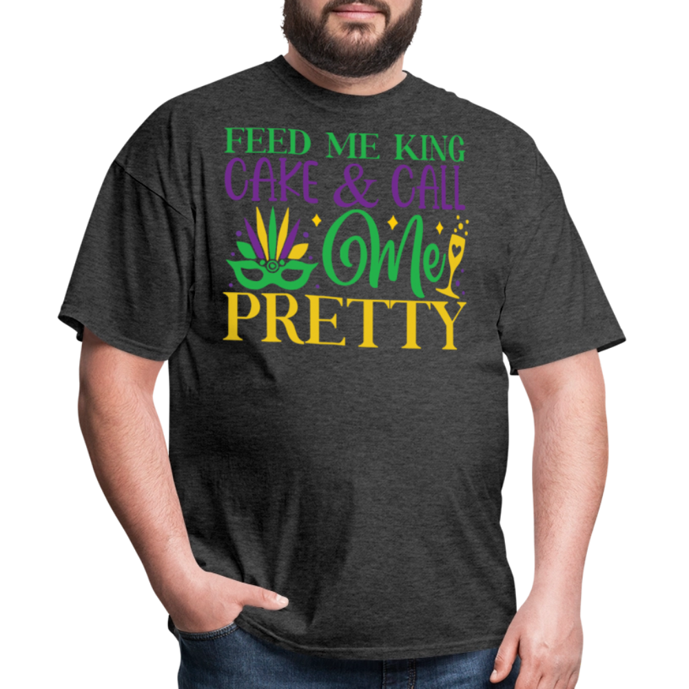 New Orleans Mardi Gras Tee Feed Me King Cake And Call Me Pretty T-shirt - heather black