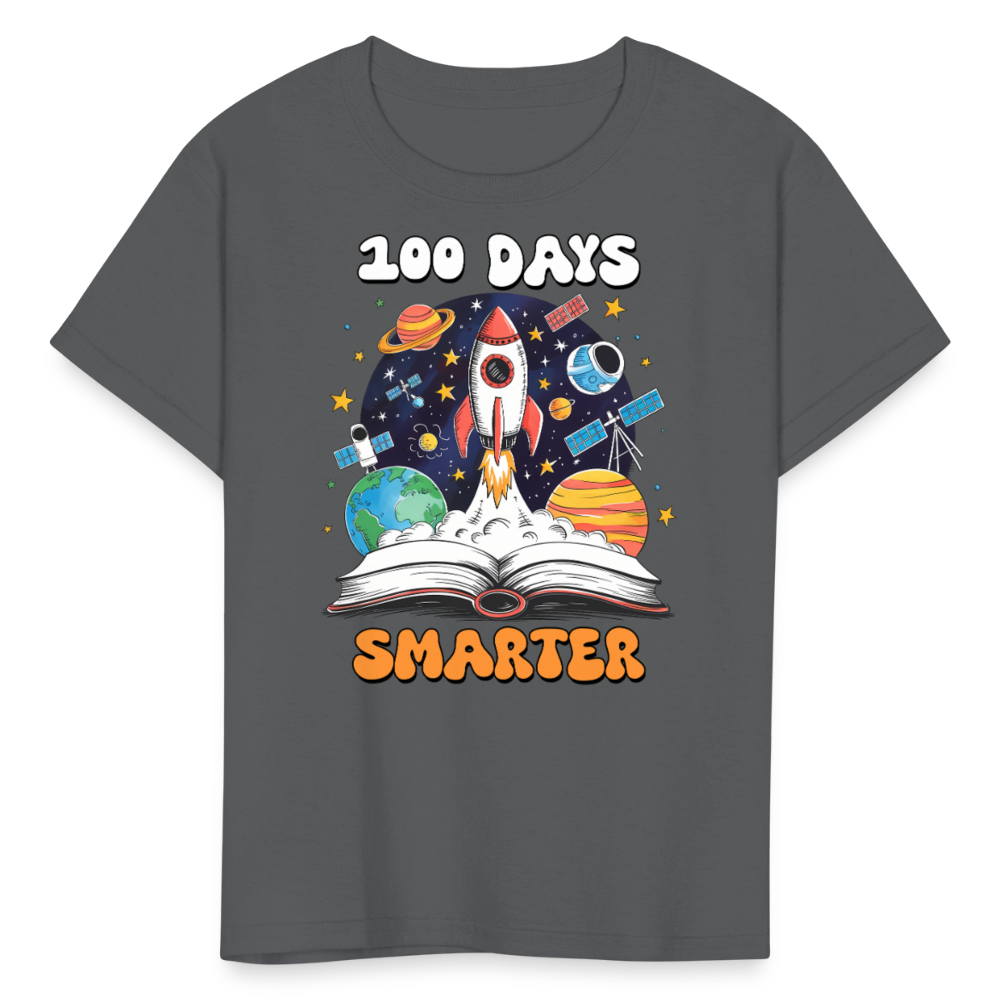 100 Days Smarter Space Themed STEM Learning Kids T-shirt - charcoal