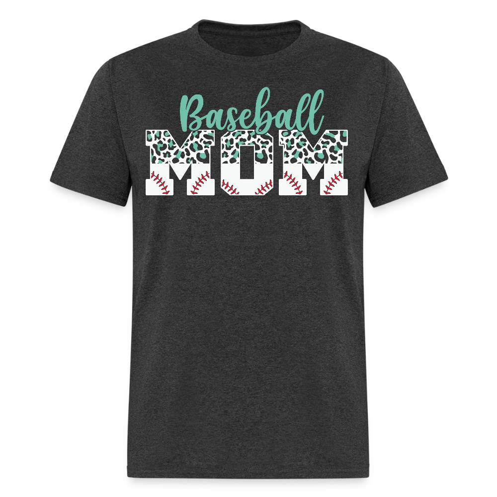 Baseball Mom Graphic Tee With Animal Print T-shirt - heather black