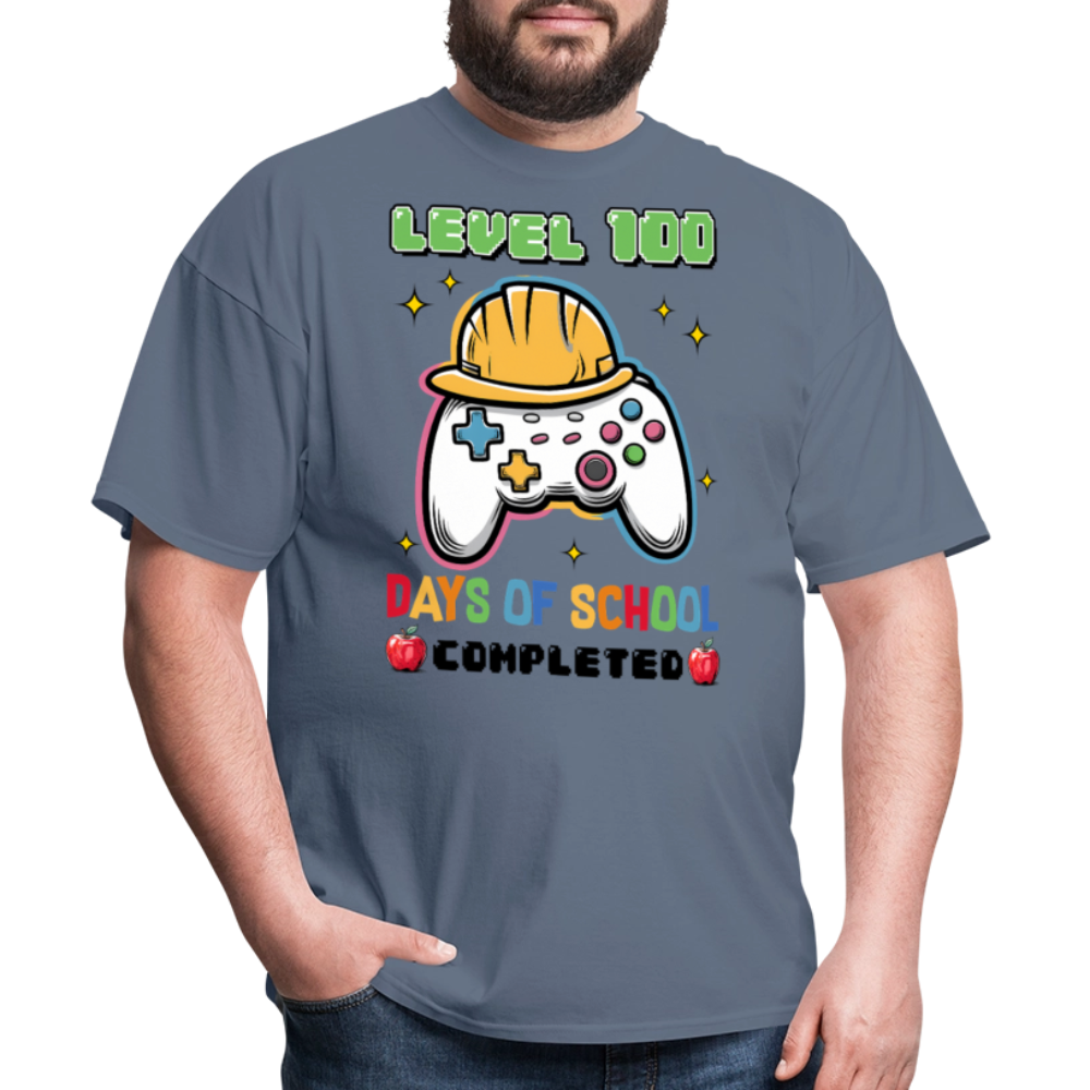 Level 100 Days Of School Gamer Shirt Level Up School Milestone T-shirt - denim