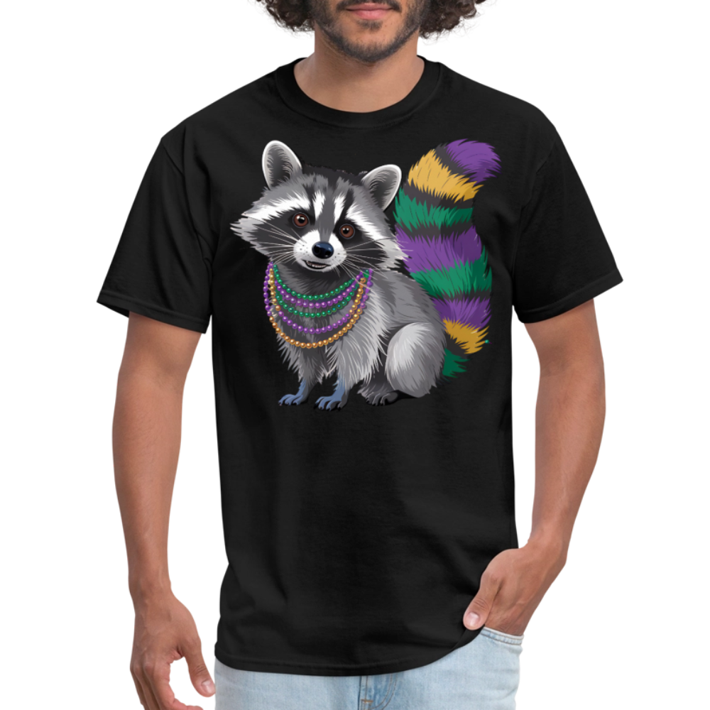 Cute Raccoon Mardi Gras Outfit With Beads Colorful Mardi Gras T-shirt - black