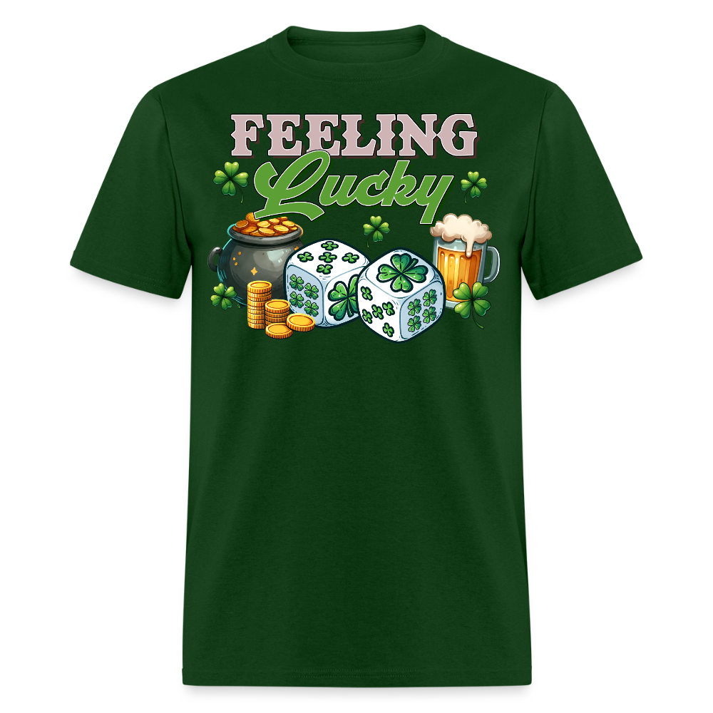 Feeling Lucky Irish Clover Graphic Gambling T-shirt - forest green