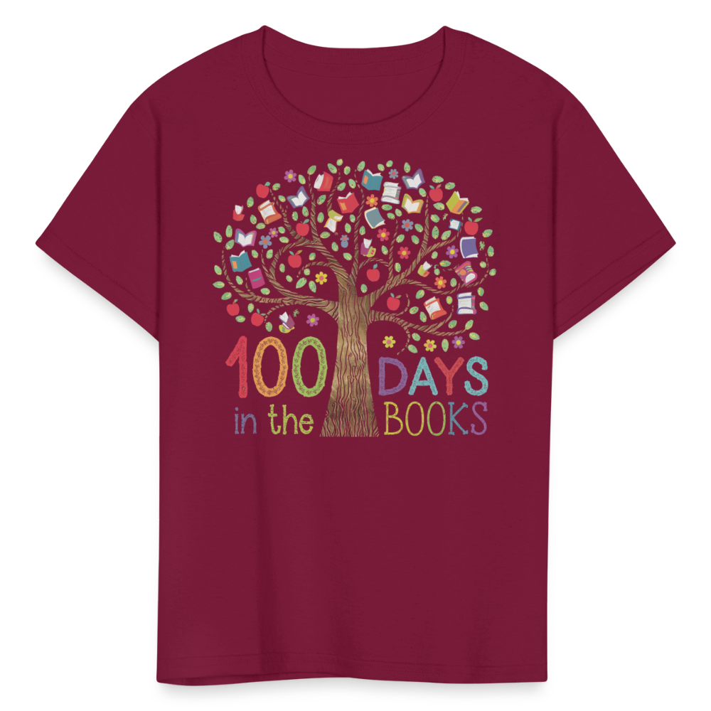 Celebratory 100 Days in the Books T-Shirt for Kids - burgundy