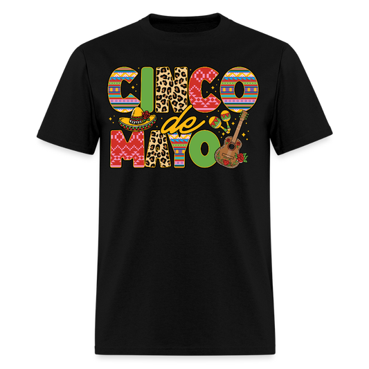 Leopard Print And Fiesta Design Cinco de Mayo T-shirt - black
