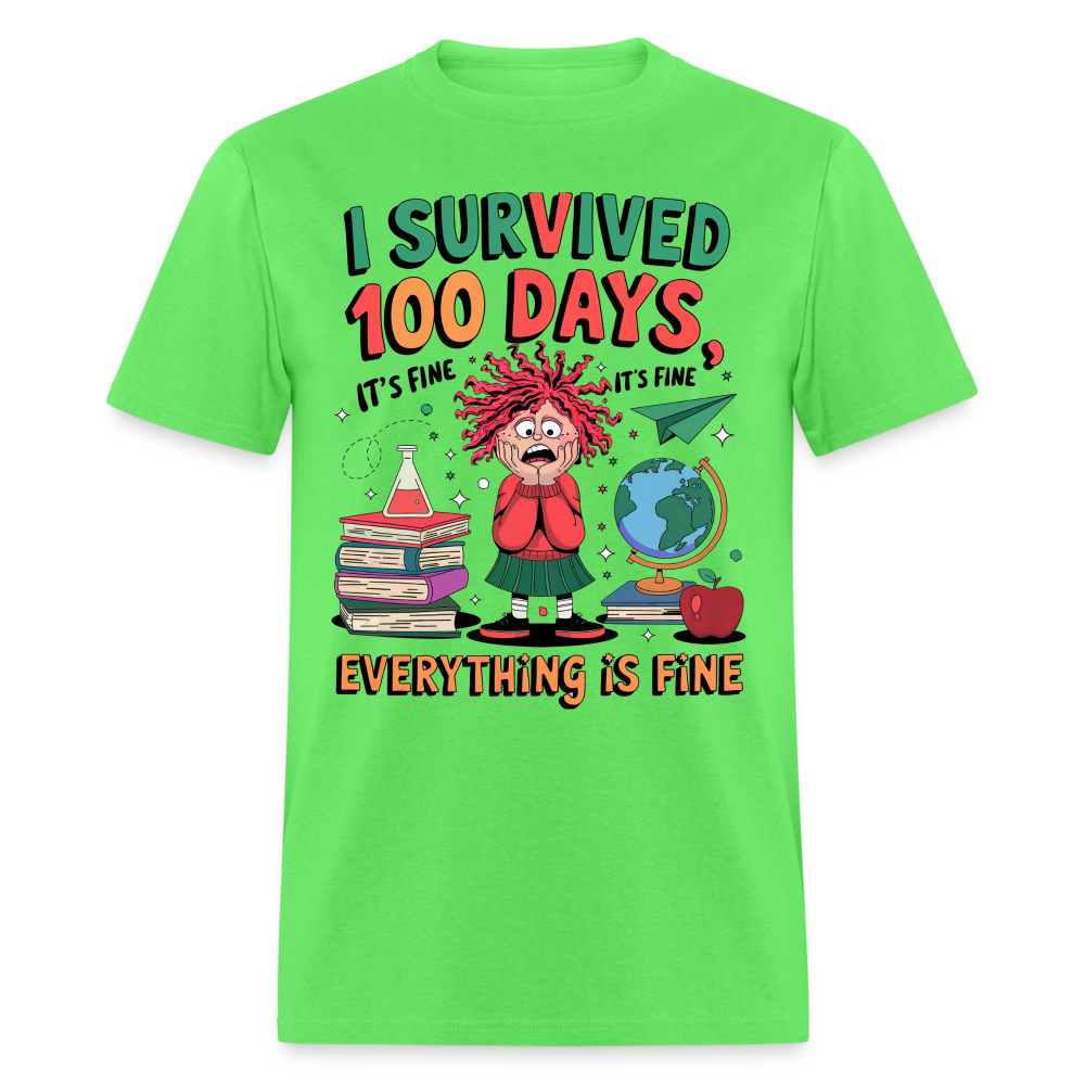 I Survived 100 Days of School Shirt - Funny Teacher and Student Celebration Unisex T-Shirt - kiwi