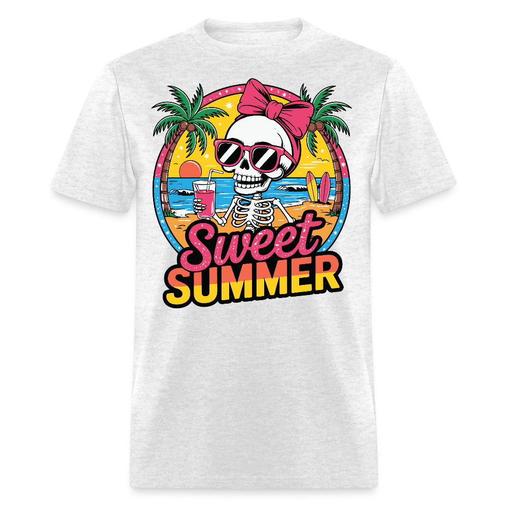Skeleton Wearing Bow Summer Cocktail Beach T-shirt - light heather gray