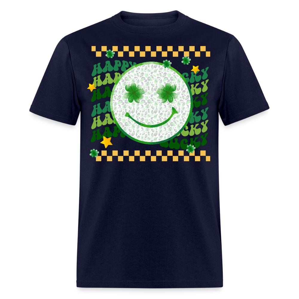 Lucky Shamrock Graphic Tee St Patrick’s Day Smiley Face T-shirt - navy