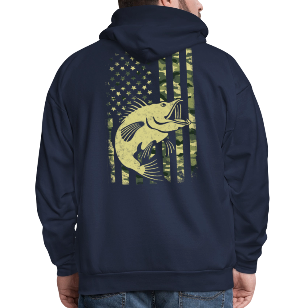 Patriotic Bass Fishing Camo USA Flag Fish Hoodie - navy