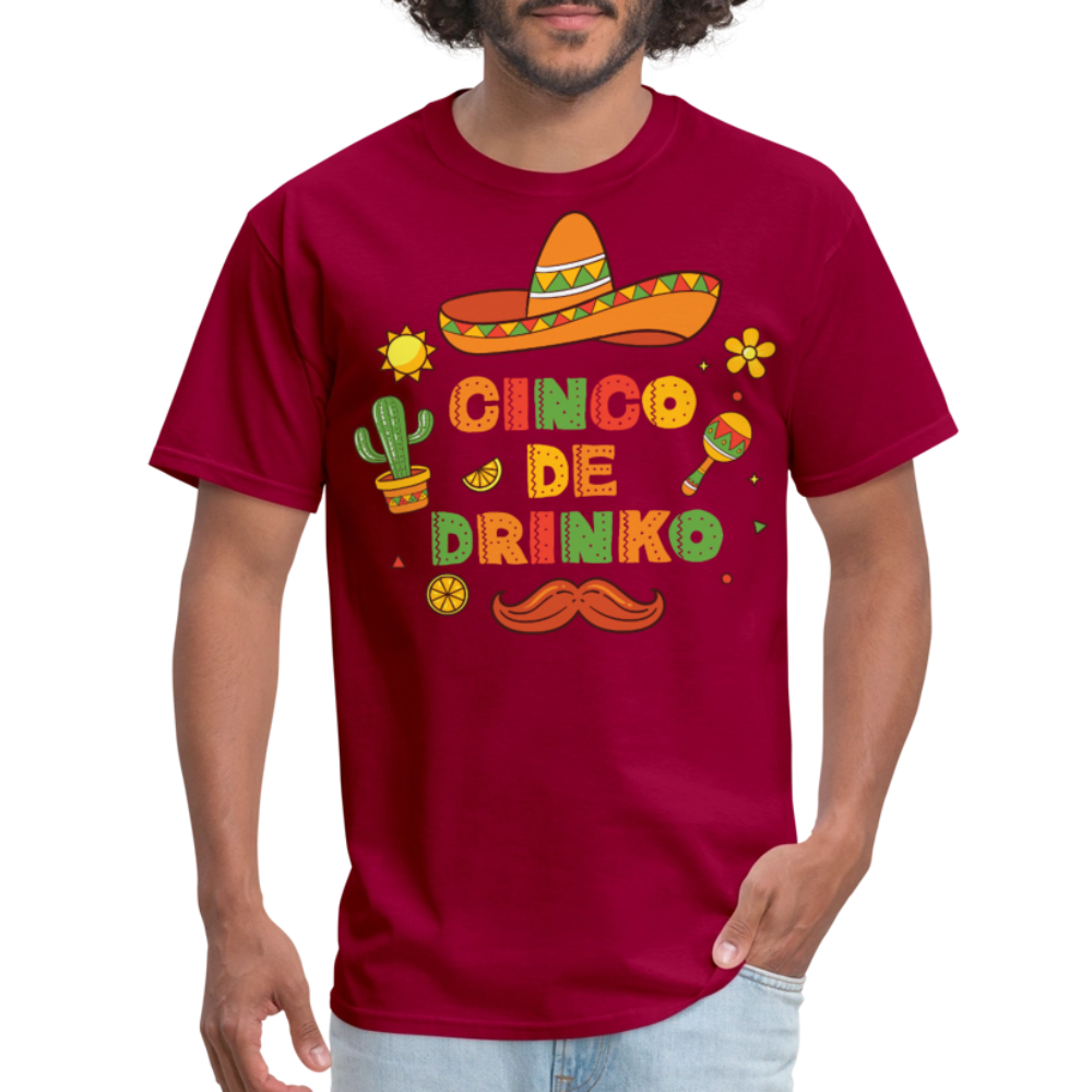 Sombrero and Mustache Party Tee Funny Cinco de Mayo drinking T-shirt - dark red