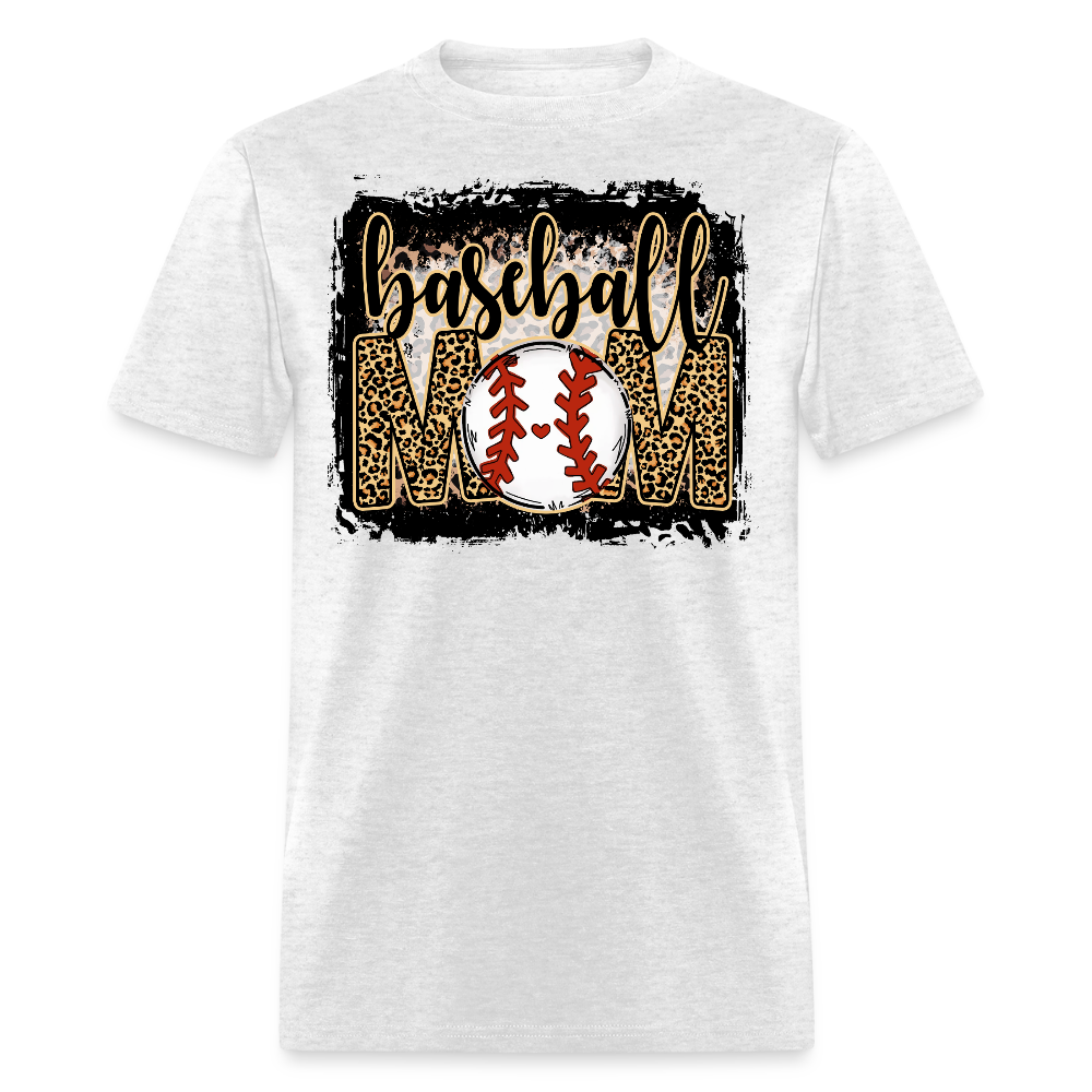Cute Baseball Mom Graphic Leopard Print T-Shirt - light heather gray