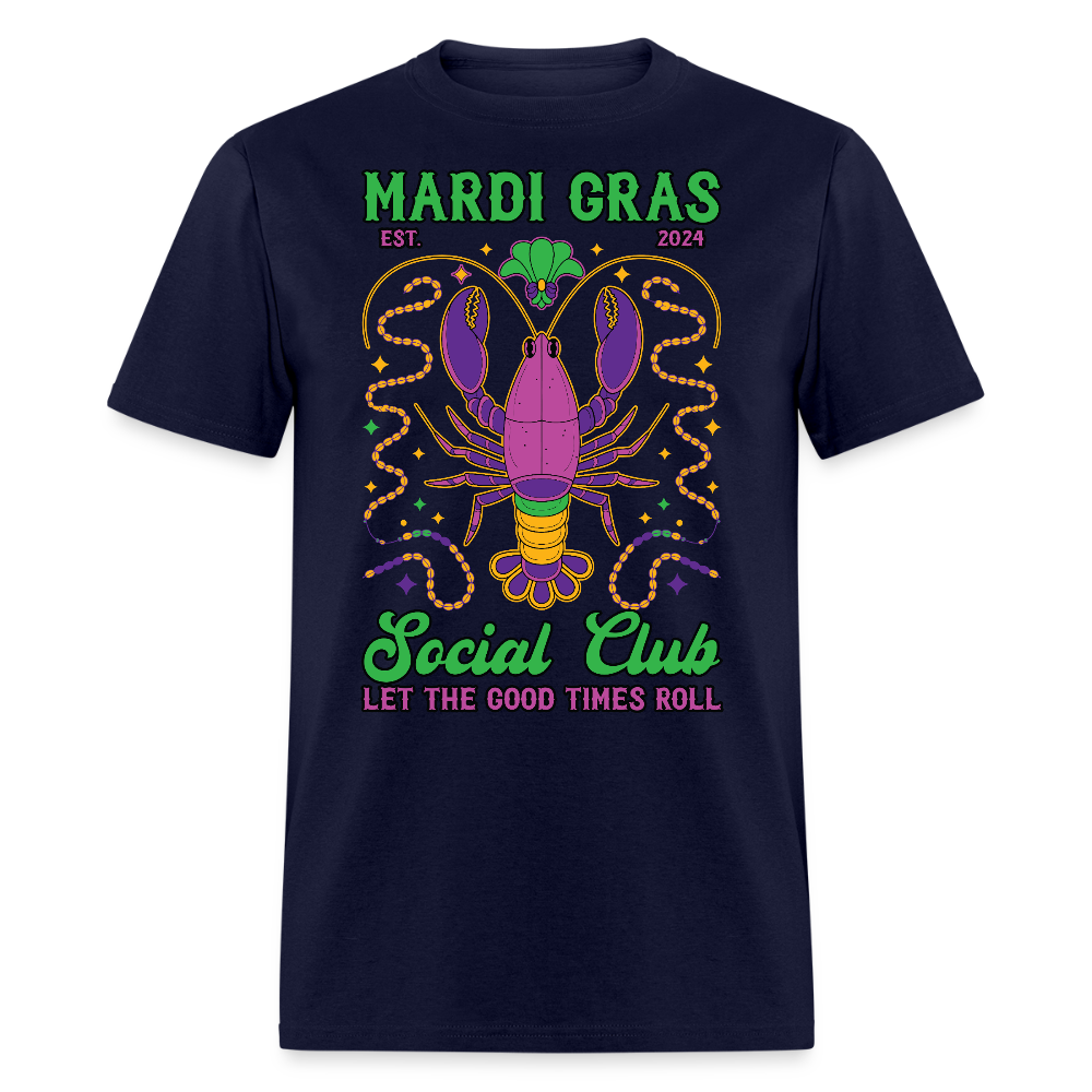 Mardi Gras Social Club Tee Crawfish-themed Mardi Gras T-shirt - navy