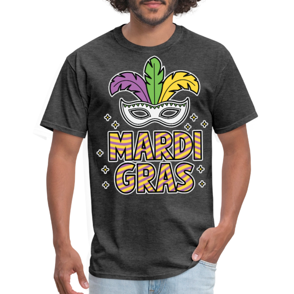 Funny And Stylish Mardi Gras Parade Tee Colorful Masquerade Mask T-shirt - heather black