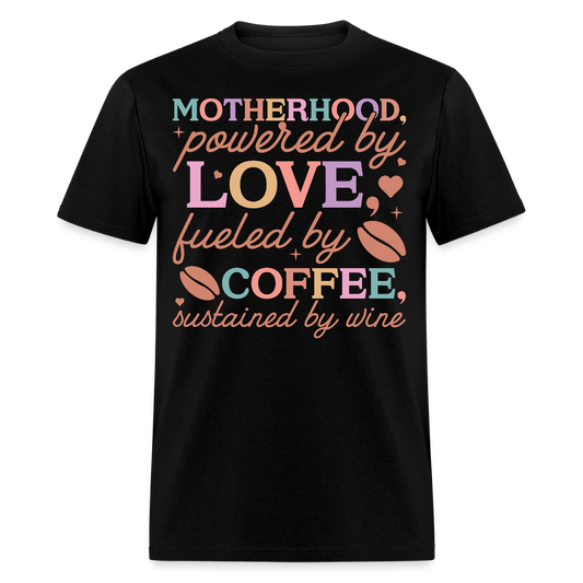 Mom Life Powered By Coffee And Wine T-shirt - black