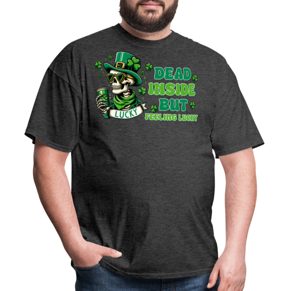 Dead Inside But Lucky St Paddy’s Skeleton T-shirt - heather black