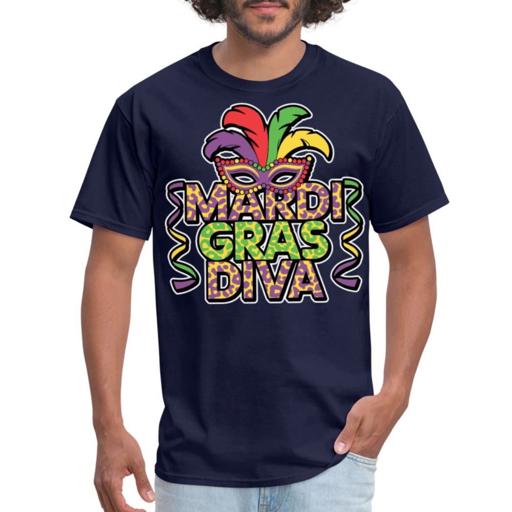 Mardi Gras Diva Tee For Women Leopard Print Mardi Gras T-shirt - navy