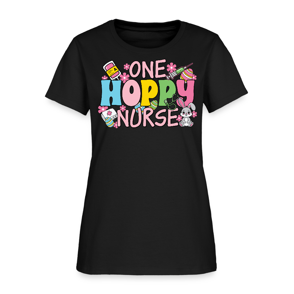 One Hoppy Nurse Cute Easter Bunny T-Shirt - black
