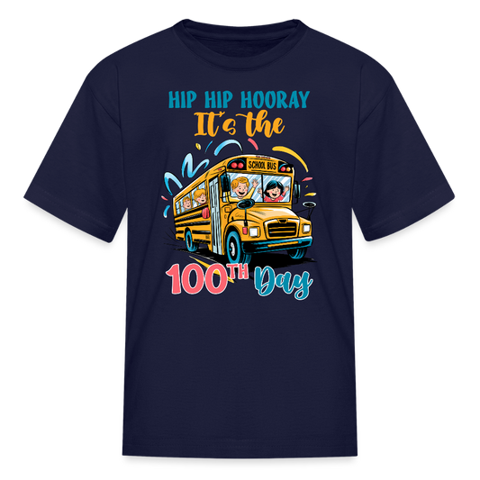 Hip Hip Hooray 100 Days of School Kids T-shirt - navy