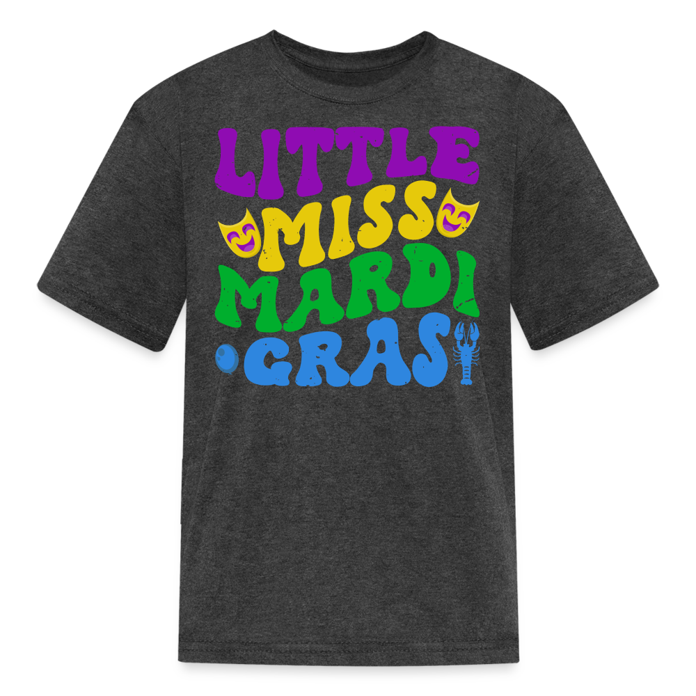 Carnival Celebration Tee Little Miss Mardi Gras T-shirt For Kids - heather black