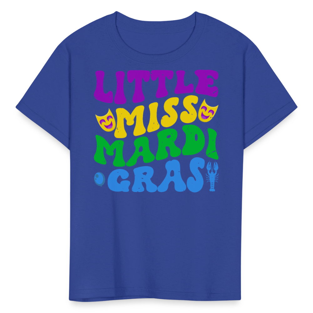 Carnival Celebration Tee Little Miss Mardi Gras T-shirt For Kids - royal blue